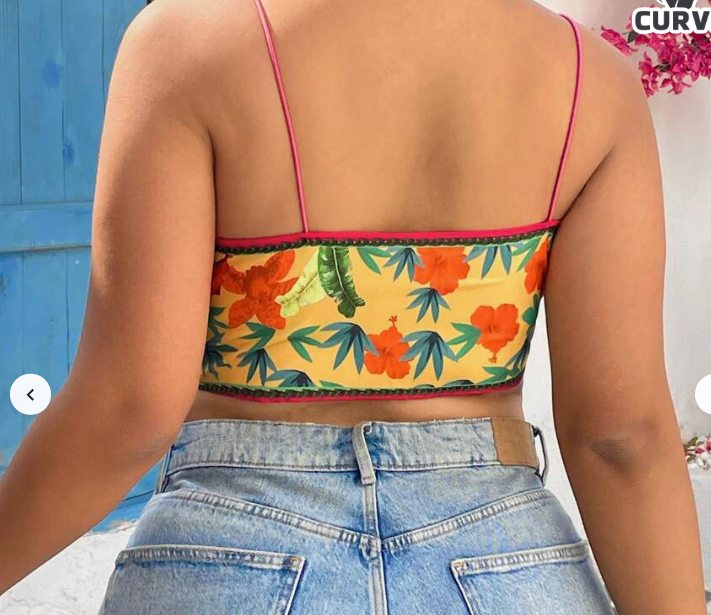 Tropical Plant Print Knotted Front Cropped Camisole