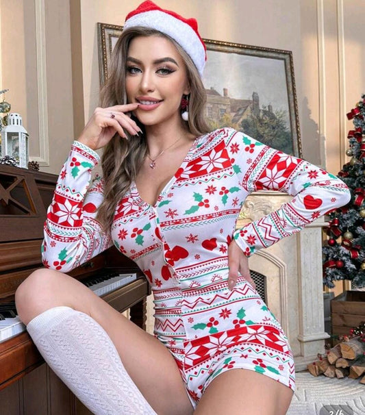 Christmas Print Button Front Sleep Romper