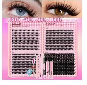 640pcs False Eyelash Cluster Kit with 30D/50D/40D/100D Lashes -