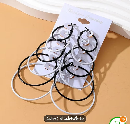 12pcs Set/6 Pairs of Stylish Thin Hoop Earrings in Various Sizes 