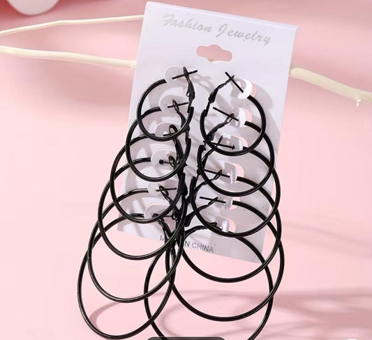 12pcs Set/6 Pairs of Stylish Thin Hoop Earrings in Various Sizes 