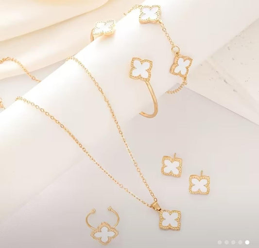 6pcs Clover Earrings Necklace Bracelet Bracelet Ring Jewelry Set