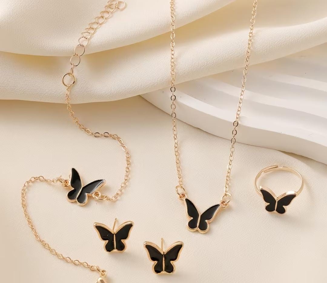 Women's Elegant Butterfly Pendant Necklace & Layered Chain Set