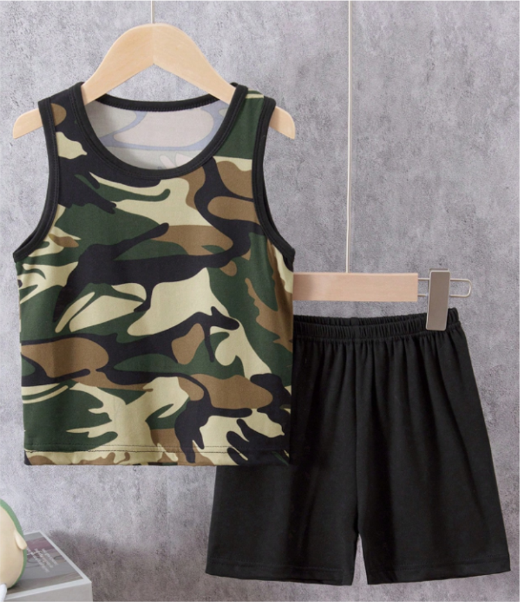 Camouflage Print Vest And Shorts Set 2pcs Kids