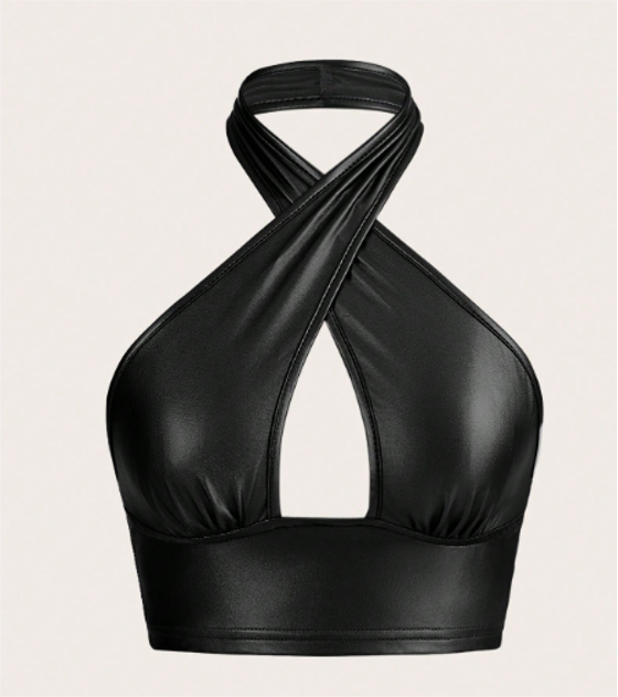 Solid Criss Cross PU Leather Halter