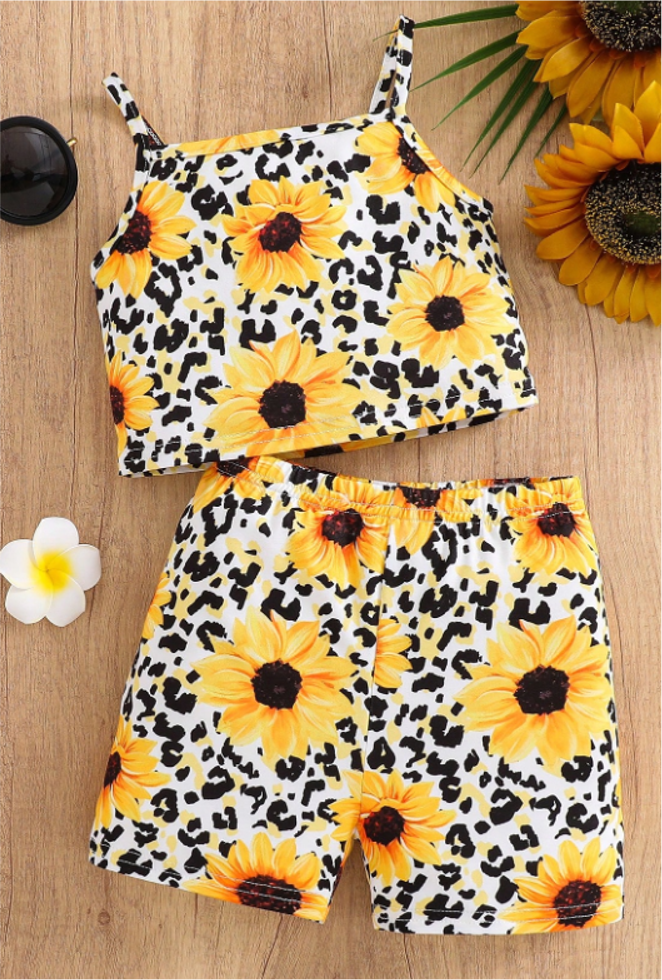 Young Girl Fashionable Casual Cheetah Print Outfit 2pcs/Set