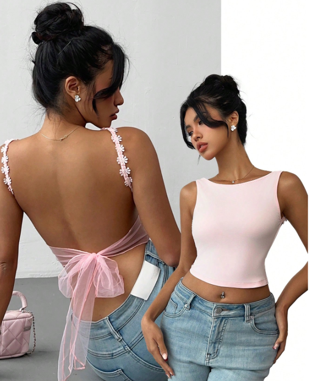 Criss-Cross Backless Tied Back Tank Top