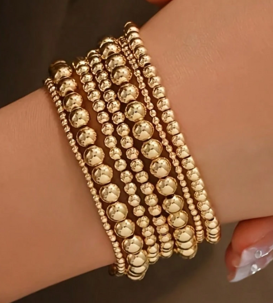 Beaded Elastic Bracelet Set 18k Gold-Plated Set 7 pcs