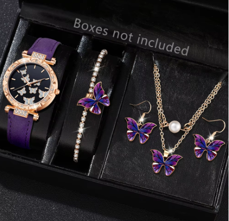 5PCS Women's Watch Set Fashion Trend Butterfly Element Dial Quartz Watch