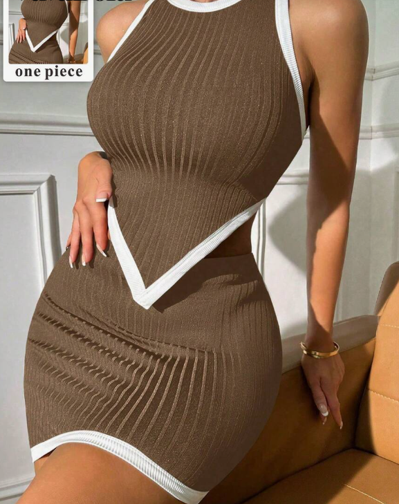 Bold Contrast Binding Asymmetrical Hem Tank Top