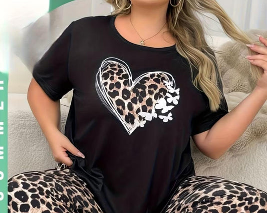 Leopard Heart Print T-Shirt