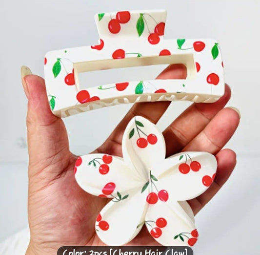 Cherry Print Floral Hair Clip Set