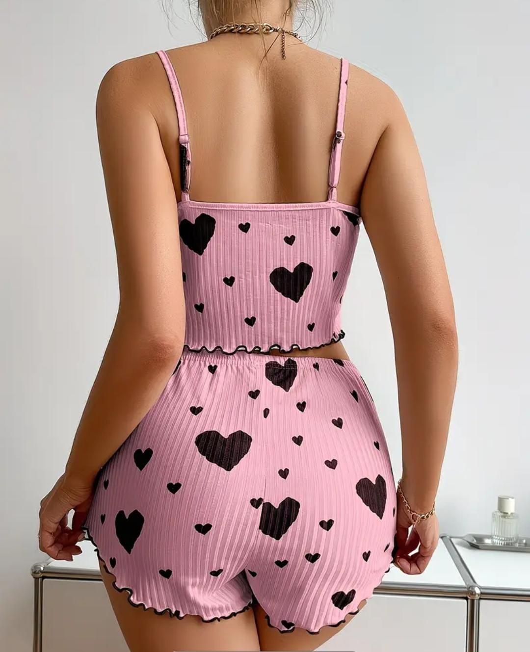 Heart print Pajama Set with Bow