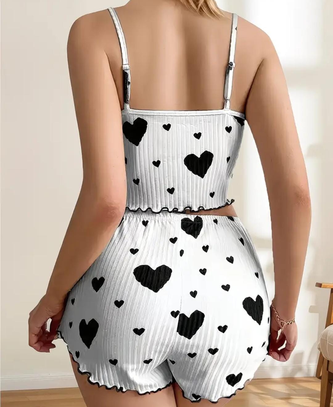 Heart print Pajama Set with Bow