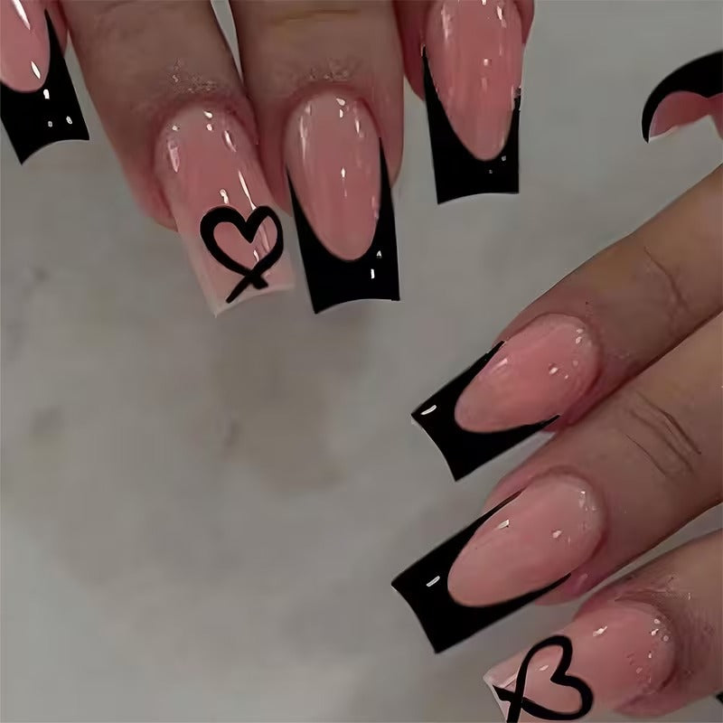Black heart Press on nails