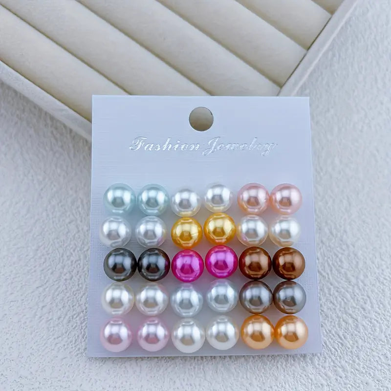 Mixed Color Imitation Pearl Earrings 15 Pairs