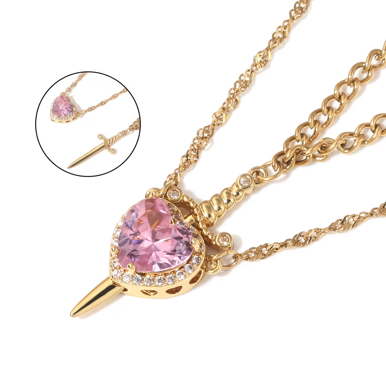 Heart & Dagger Necklace Set