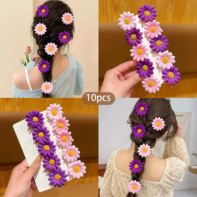 Colorful Random Flower Hairpins 10 Pcs