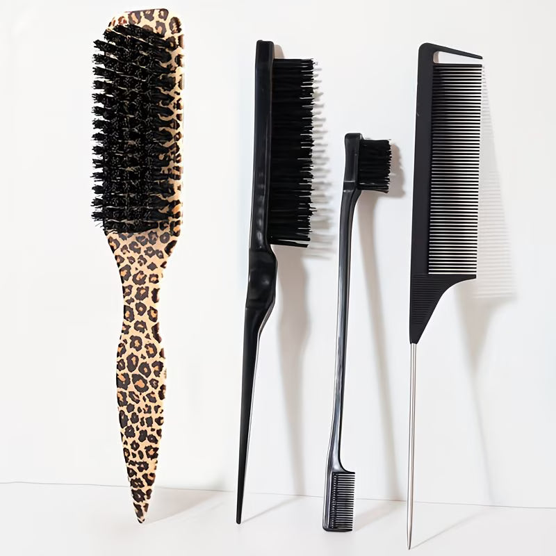 4pcs Set Of Pointed Tail Brush Hair Comb Flat Head Comb, Anti-Static, Nylon Bristles,
