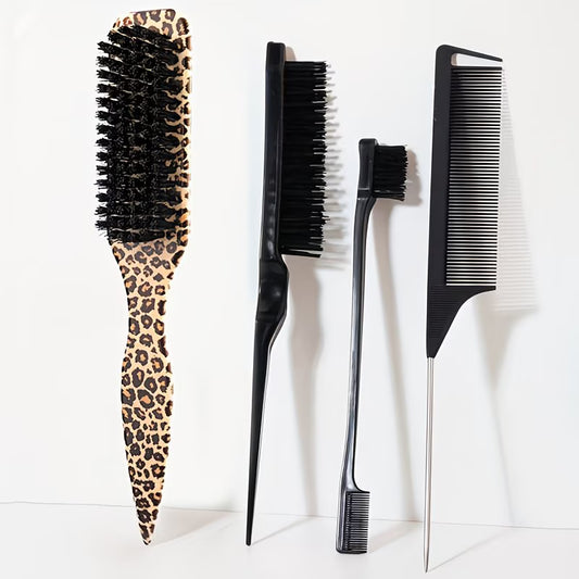 4pcs Set Of Pointed Tail Brush Hair Comb Flat Head Comb, Anti-Static, Nylon Bristles,