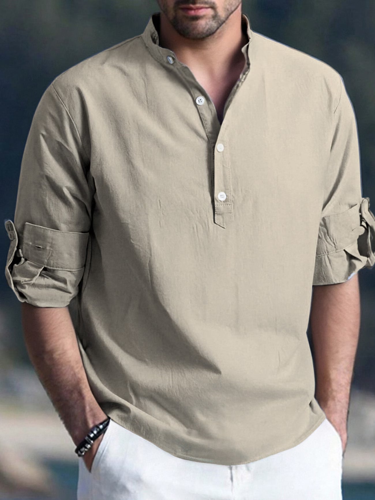 Men's Linen Look Long Sleeve