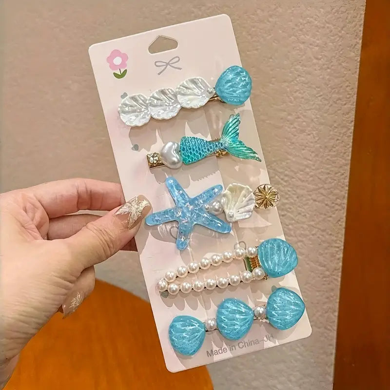 Mermaid & Beach Hair Clips Set 5 Pieces