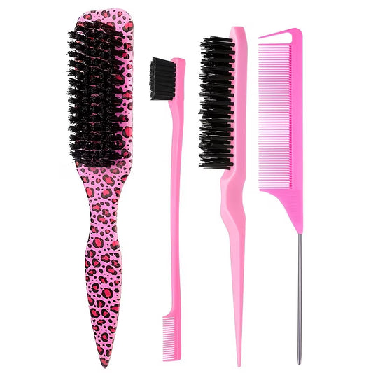 4pcs Set Of Pointed Tail Brush Hair Comb Flat Head Comb, Anti-Static, Nylon Bristles,