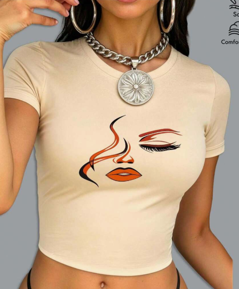 Woman Face Crop Top