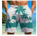 Men's Summer Casual Beach Shorts with Palm Tree Print 